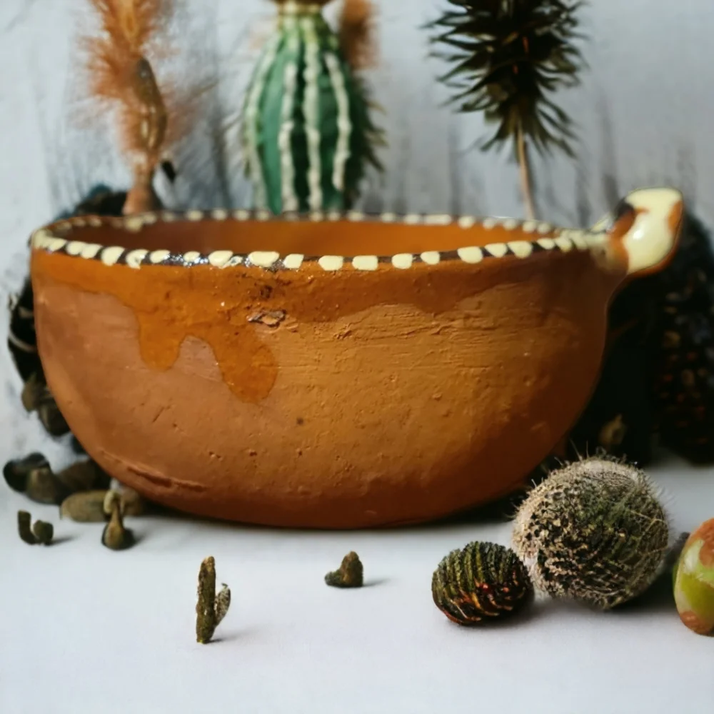 Vtg Mexican Clay Pottery Cup Mug Planter Trinket Box Terracotta Red Earth